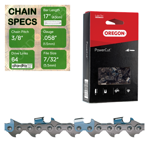 17" Oregon 73LPX064 Chainsaw Chain with specs