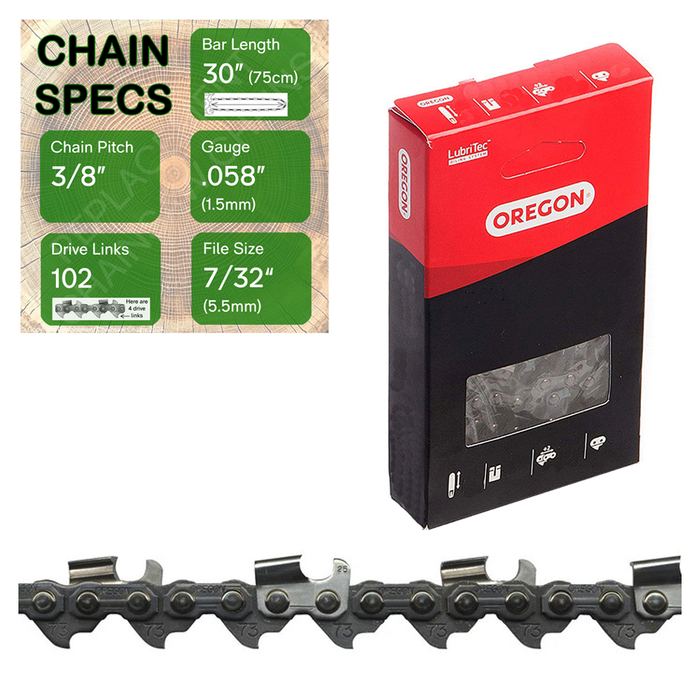 30" Oregon 73RD102 Chainsaw Chain with specs