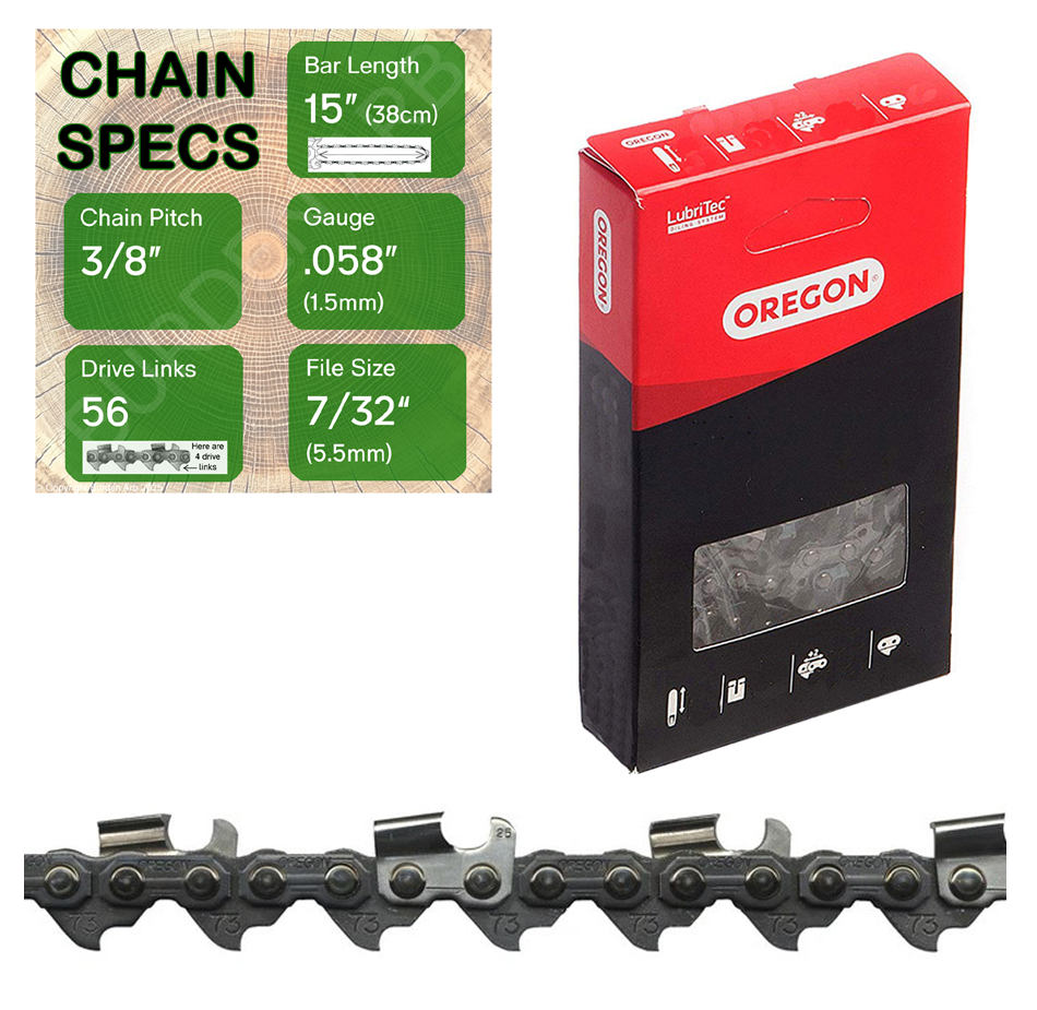 15" Oregon 73RD056 Chainsaw Chain with specs