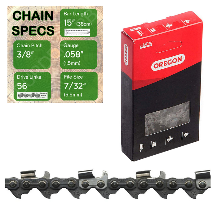 15" Oregon 73RD056 Chainsaw Chain with specs