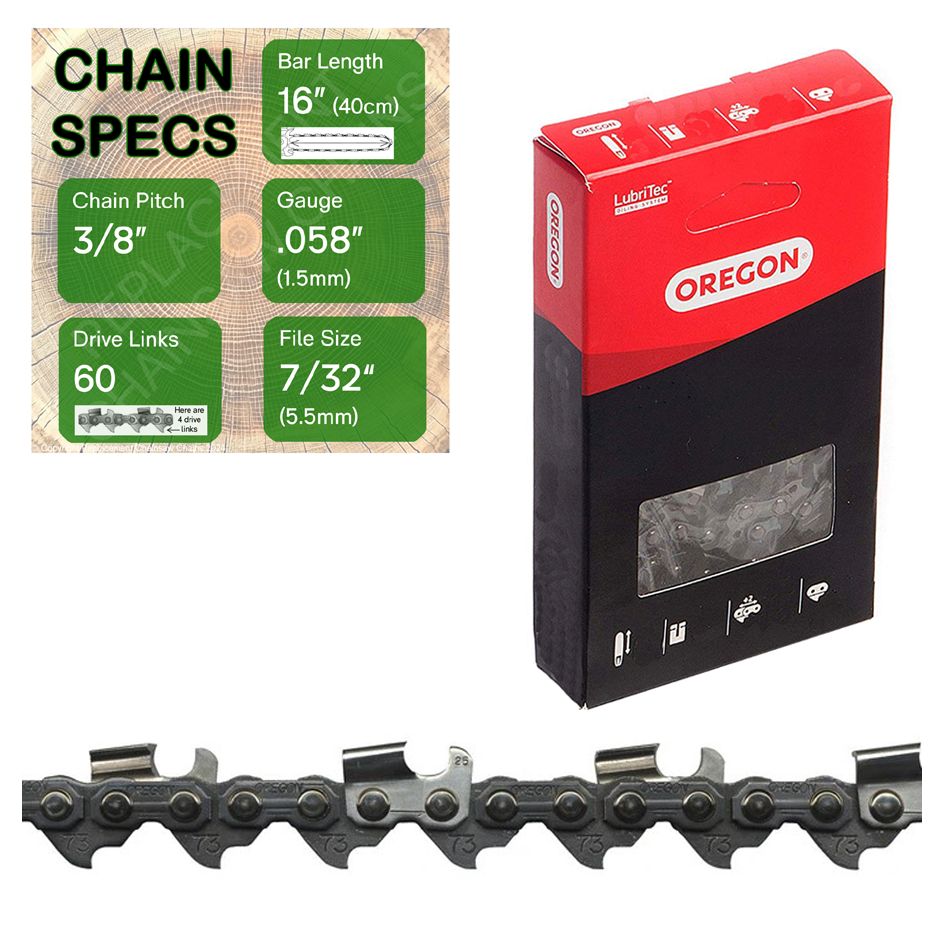 16" Oregon 73RD060 Chainsaw Chain with specs