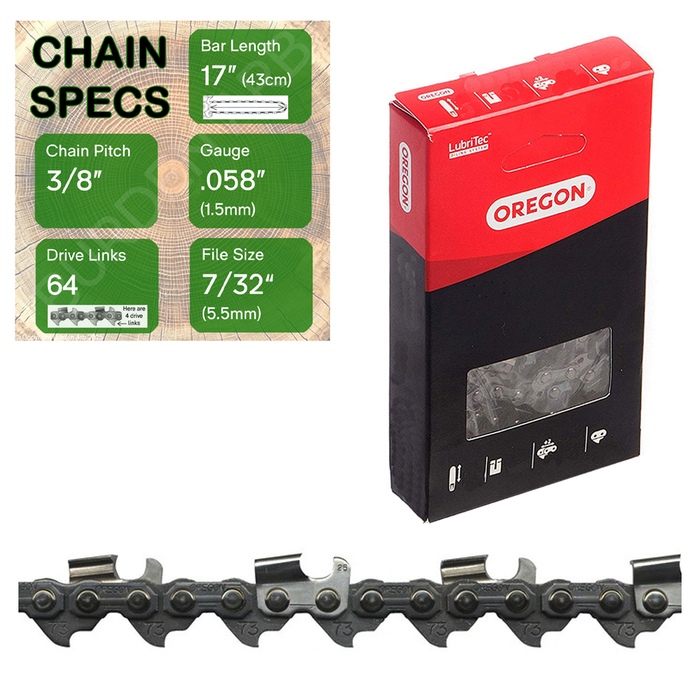 17" Oregon 73RD064 Chainsaw Chain with specs