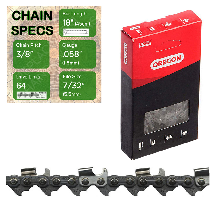 18" Oregon 73RD064 Chainsaw Chain with specs