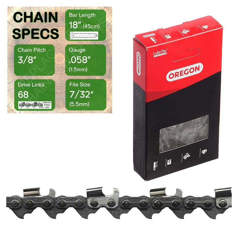 18" Oregon 73RD068 Chainsaw Chain with specs