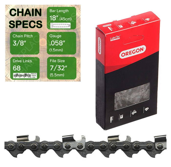 18" Oregon 73RD068 Chainsaw Chain with specs