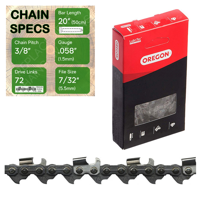20" Oregon 73RD072 Chainsaw Chain with specs