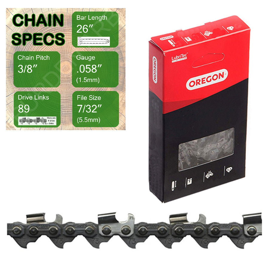 26" Oregon 73RD089 Chainsaw Chain with specs