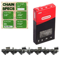 26" Oregon 73RD089 Chainsaw Chain with specs