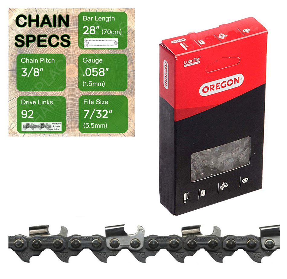 28" Oregon 73RD092 Chainsaw Chain with specs