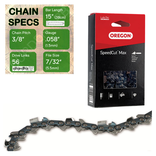 15" Oregon 73TXL056 Chainsaw Chain with specs