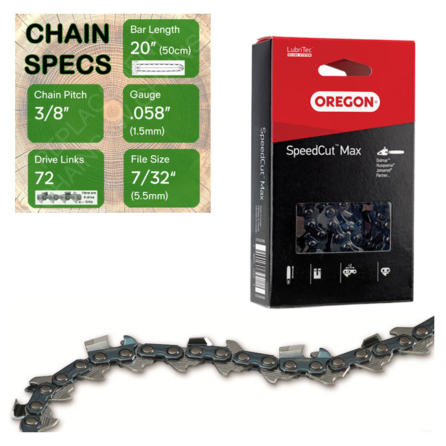 20" Oregon 73TXL072 Chainsaw Chain with specs