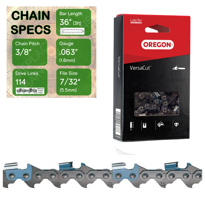 36" Oregon 75DPX114 Chainsaw Chain with specs