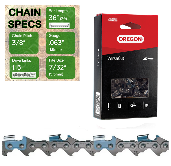 36" Oregon 75DPX115 Chainsaw Chain with specs