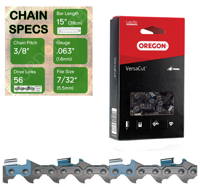 15" Oregon 75DPX056 Chainsaw Chain with specs