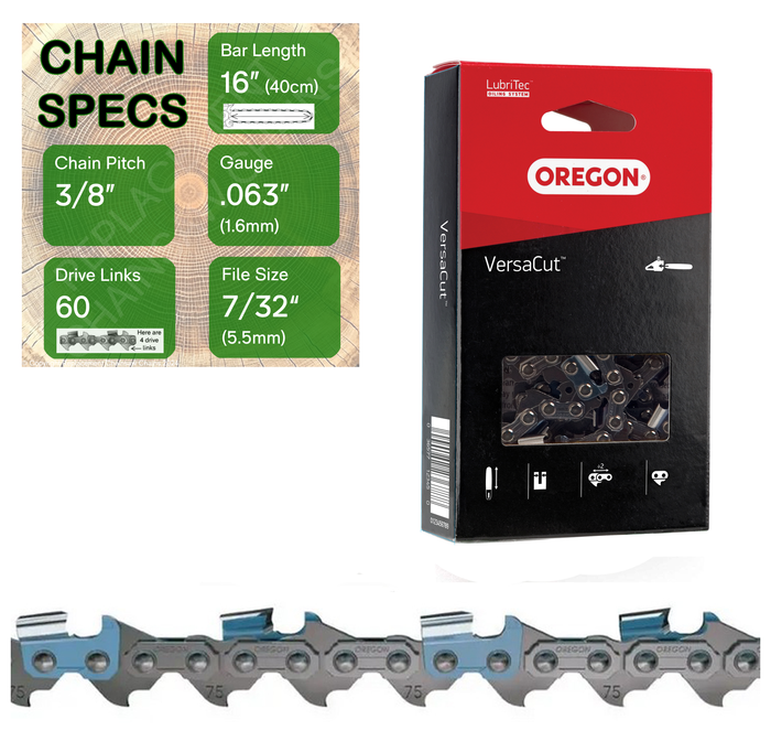 16" Oregon 75DPX060 Chainsaw Chain with specs