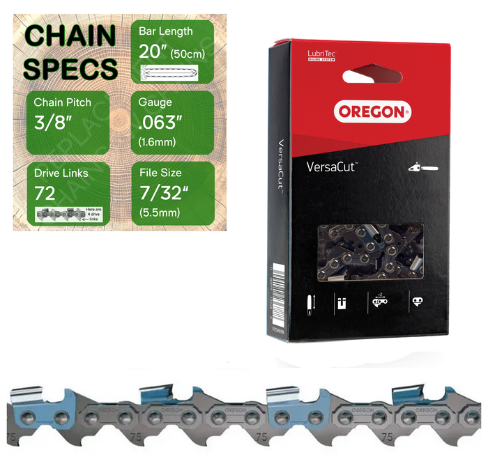 20" Oregon 75DPX072 Chainsaw Chain with specs