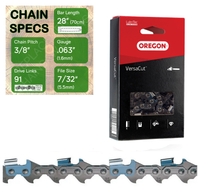 28" Oregon 75DPX091 Chainsaw Chain with specs