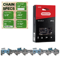 28" Oregon 75DPX091 Chainsaw Chain with specs