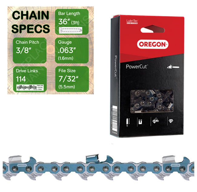 36" Oregon 75EXJ114 Chainsaw Chain with specs