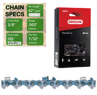 42" Oregon 75EXJ135 Chainsaw Chain with specs