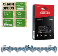 20" Oregon 75EXJ072 Chainsaw Chain with specs