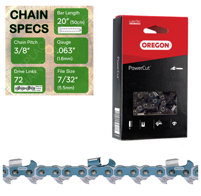 20" Oregon 75EXJ072 Chainsaw Chain with specs