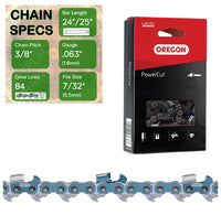 24" / 25" Oregon 75EXJ084 Chainsaw Chain with specs