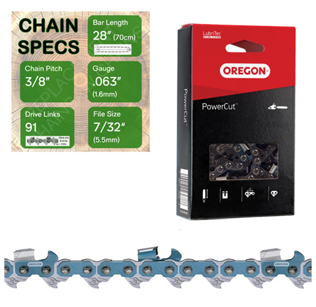 28" Oregon 75EXJ091 Chainsaw Chain with specs