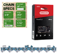 28" Oregon 75EXJ091 Chainsaw Chain with specs