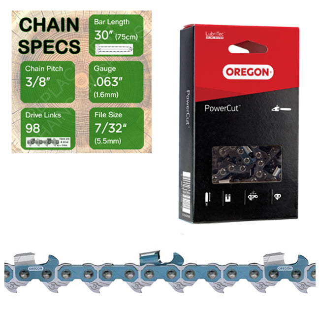 30" Oregon 75EXJ098 Chainsaw Chain with specs