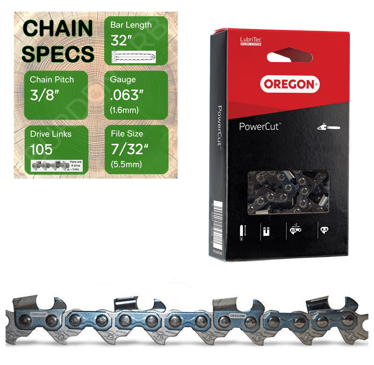 32" OREGON 75EXL105 Full Chisel Aggressive Replacement Chainsaw Chain