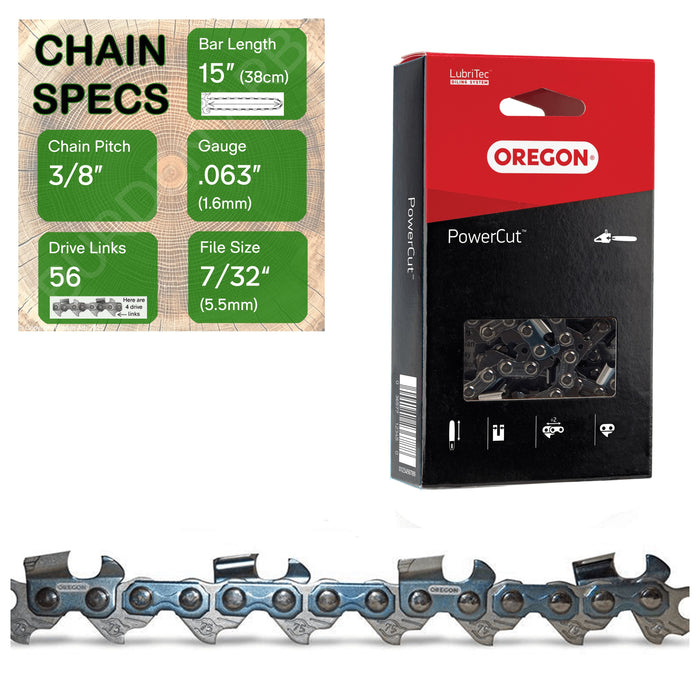 15" OREGON 75EXL056 Full Chisel Aggressive Replacement Chainsaw Chain