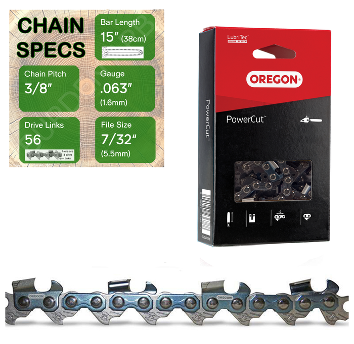 15" Oregon 75EXL056 Chainsaw Chain with specs