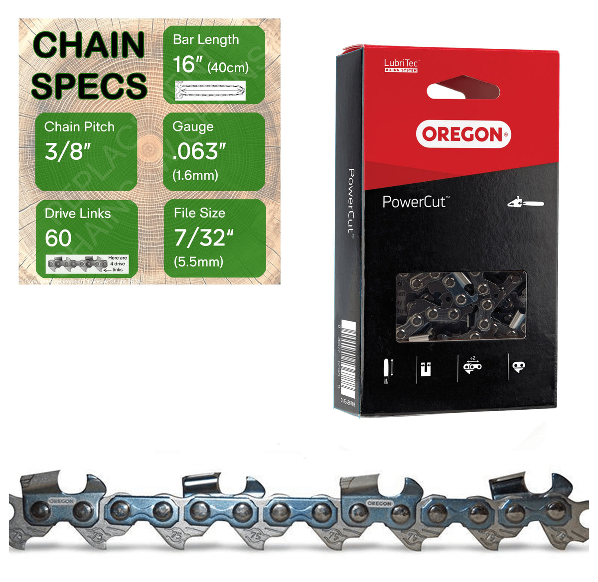 16" OREGON 75EXL060 Full Chisel Aggressive Replacement Chainsaw Chain