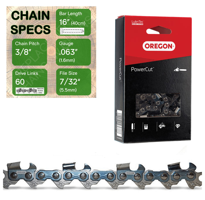 16" OREGON 75EXL060 Full Chisel Aggressive Replacement Chainsaw Chain