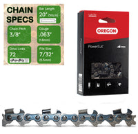 20" OREGON 75EXL072 Full Chisel Aggressive Replacement Chainsaw Chain