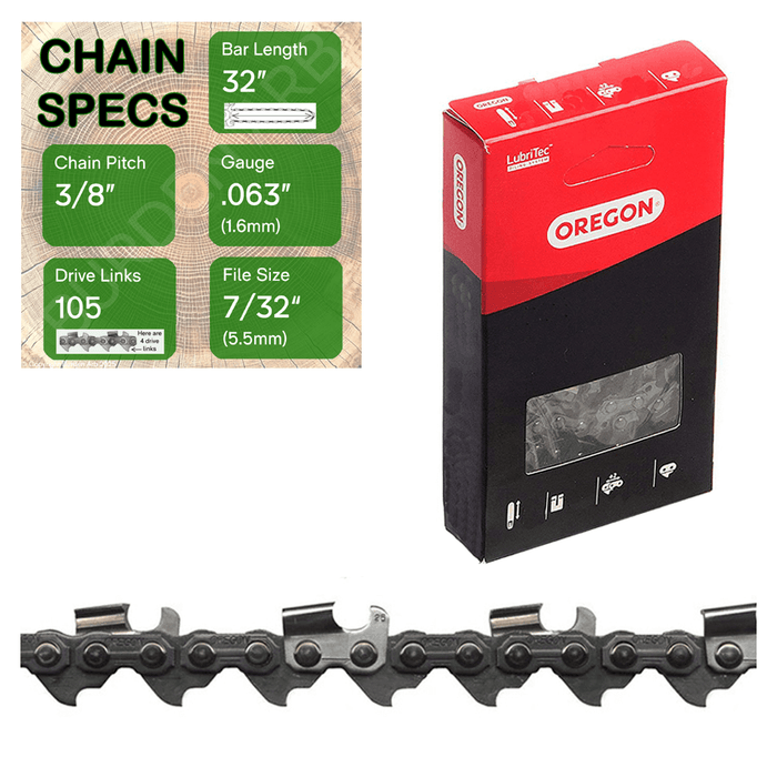 32" Oregon 75RD105 Chainsaw Chain with specs