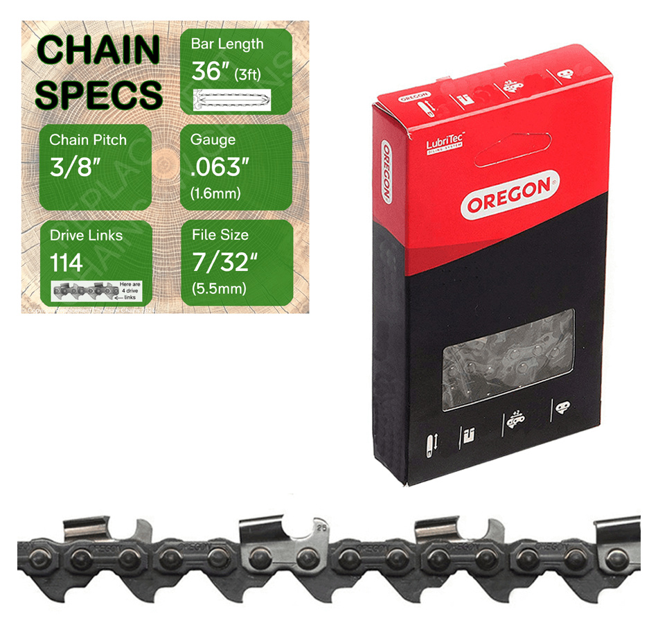 36" Oregon 75RD114 Chainsaw Chain with specs