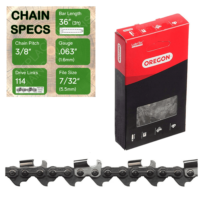 36" Oregon 75RD114 Chainsaw Chain with specs