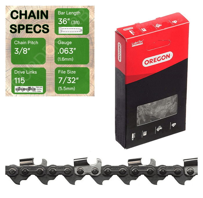 36" Oregon 75RD115 Chainsaw Chain with specs