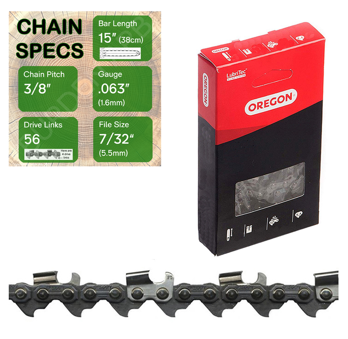 15" Oregon 75RD056 Chainsaw Chain with specs