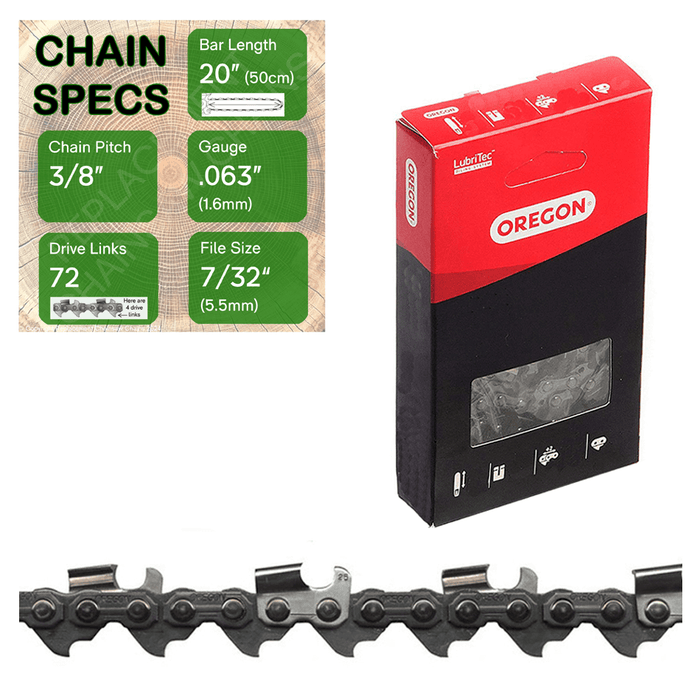 20" Oregon 75RD072 Chainsaw Chain with specs