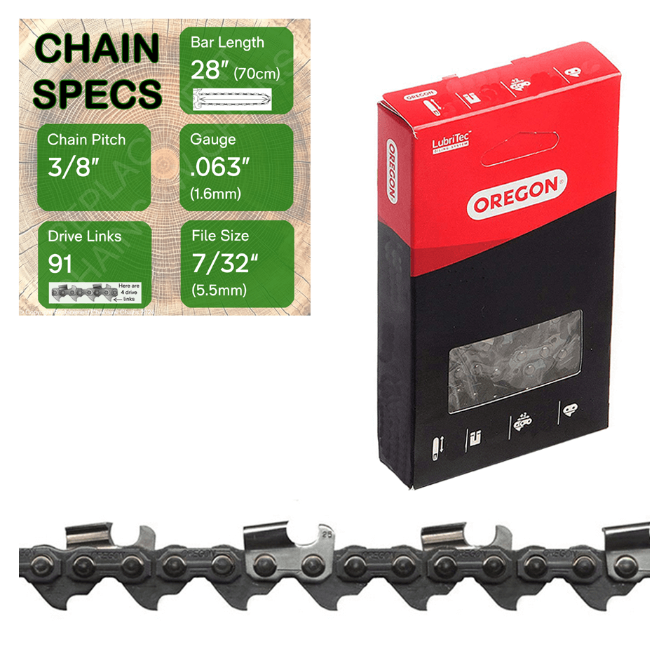 28" Oregon 75RD091 Chainsaw Chain with specs
