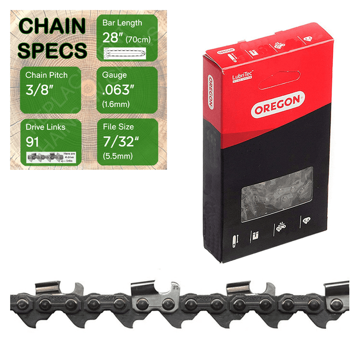 28" Oregon 75RD091 Chainsaw Chain with specs