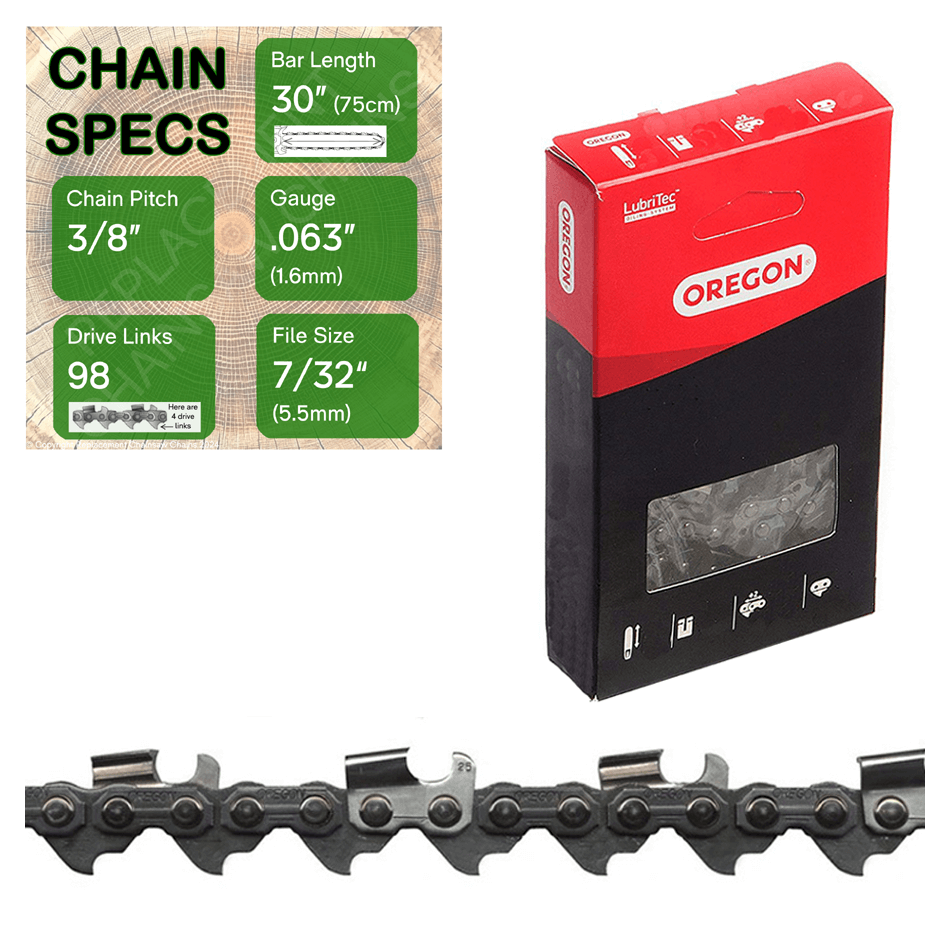 30" Oregon 75RD098 Chainsaw Chain with specs