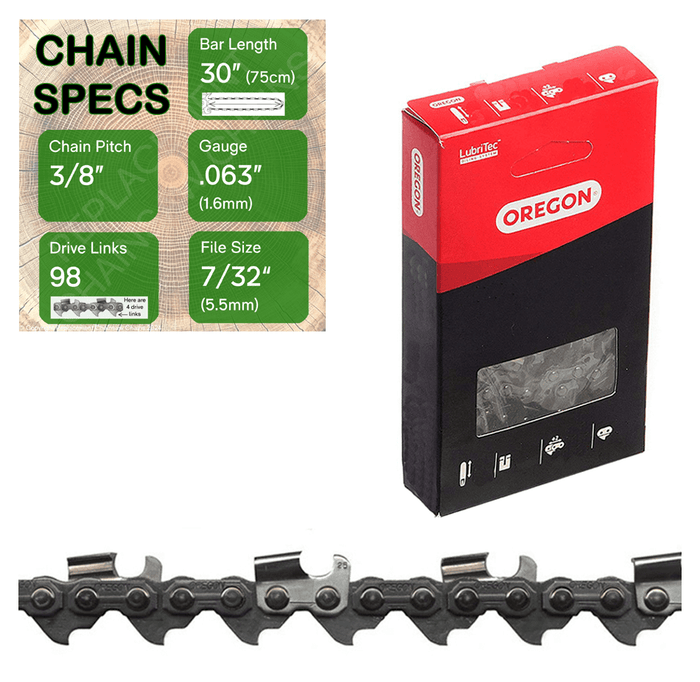 30" Oregon 75RD098 Chainsaw Chain with specs