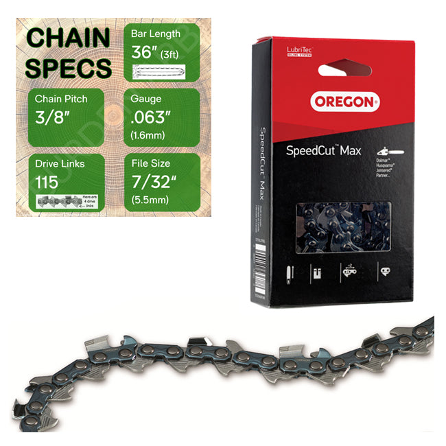 36" Oregon 75TXL115 Chainsaw Chain with specs