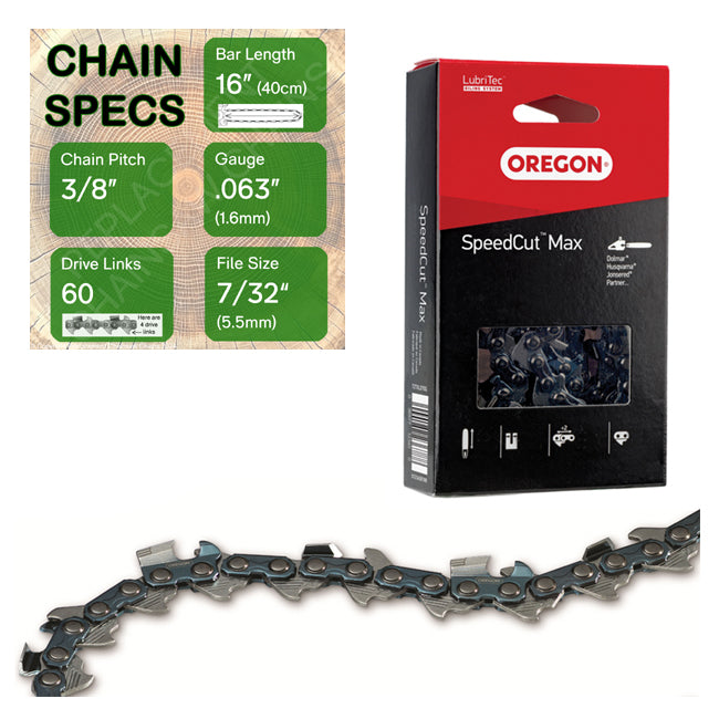 16" Oregon 75TXL060 Chainsaw Chain with specs