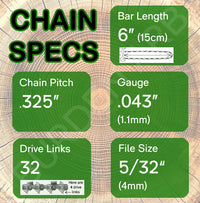 6" 32DL Oregon Type 80 Chain Specs