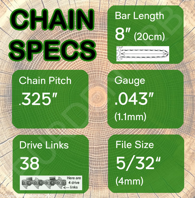 8" 38DL Oregon Type 80 Chain Specs